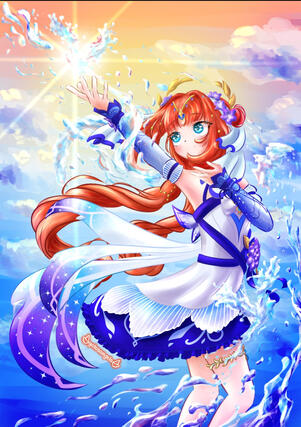 Full-body + complex background (water) + complex character design - 196€